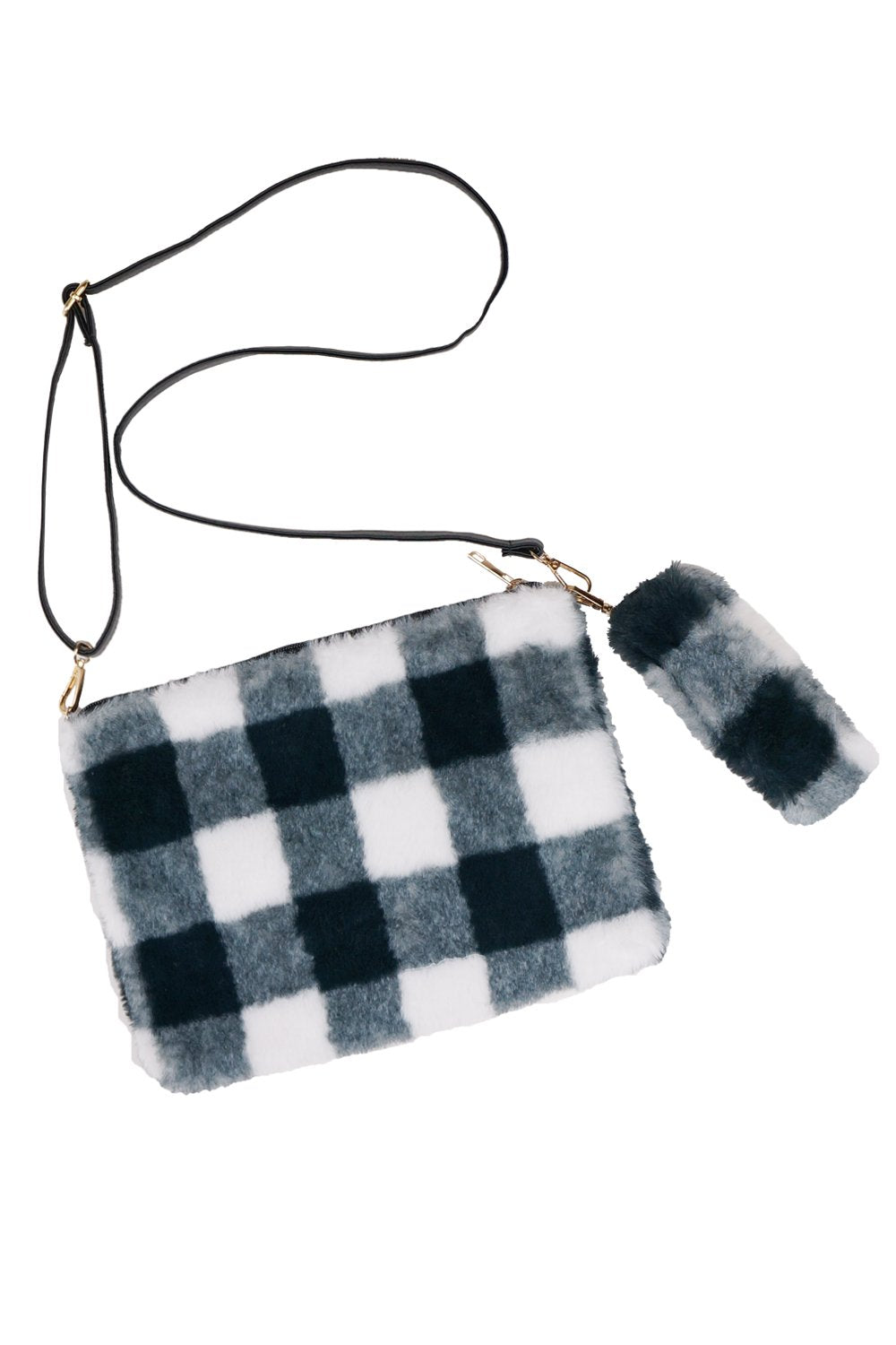 Riah Fashion - Black Buffalo Plaid Wristlet Clutch Crossbody Bag - 1 COLOR -