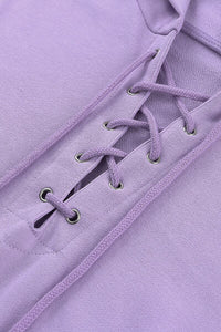 Thumbnail for Lace-Up Dropped Shoulder Hoodie - T - 8 COLORS -