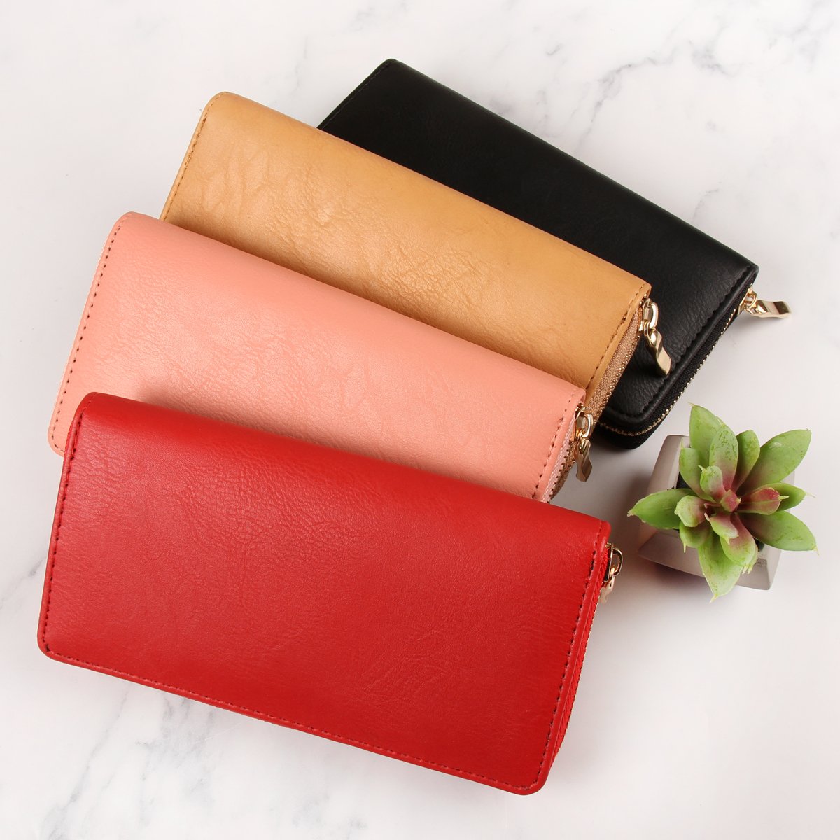 Riah Fashion - Classic Single Zipper Wallet - 13 COLORS -