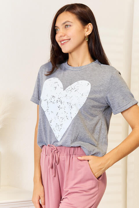 Simply Love Heart Graphic Cuffed Short Sleeve T-Shirt - SIZES S THRU 2XL - T - 1 COLOR -