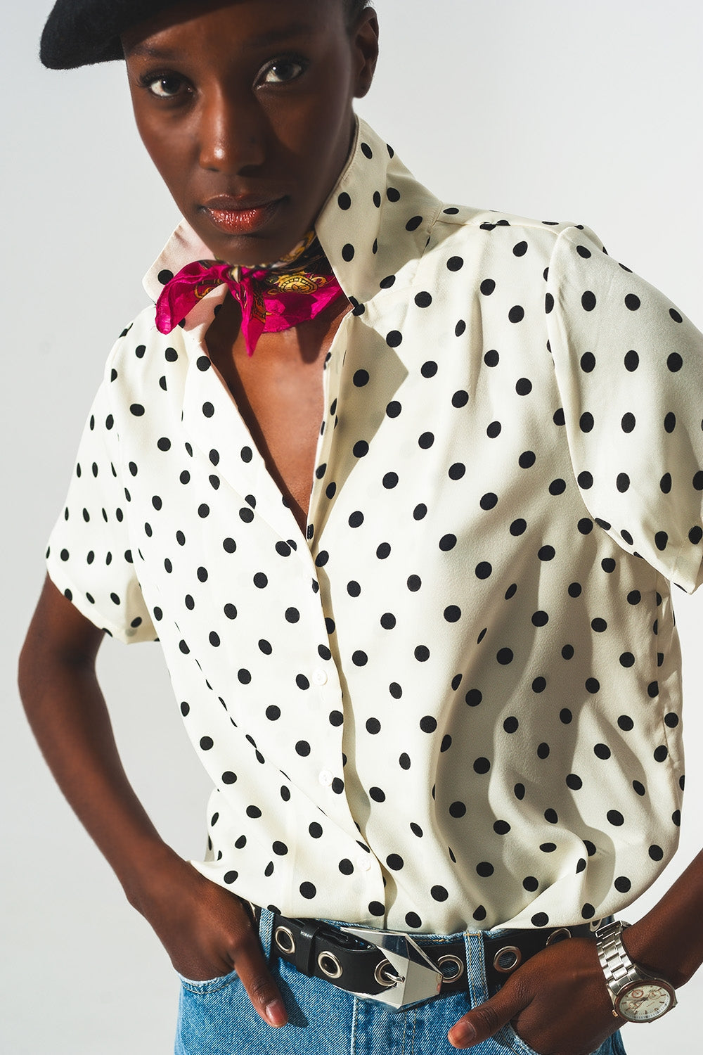 Q2 - Polka Dot Shirt in Cream - 1 COLOR -