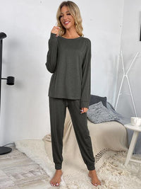 Thumbnail for Round Neck Top and Drawstring Pants Lounge Set - 2 PCS. - T - 4 COLORS -