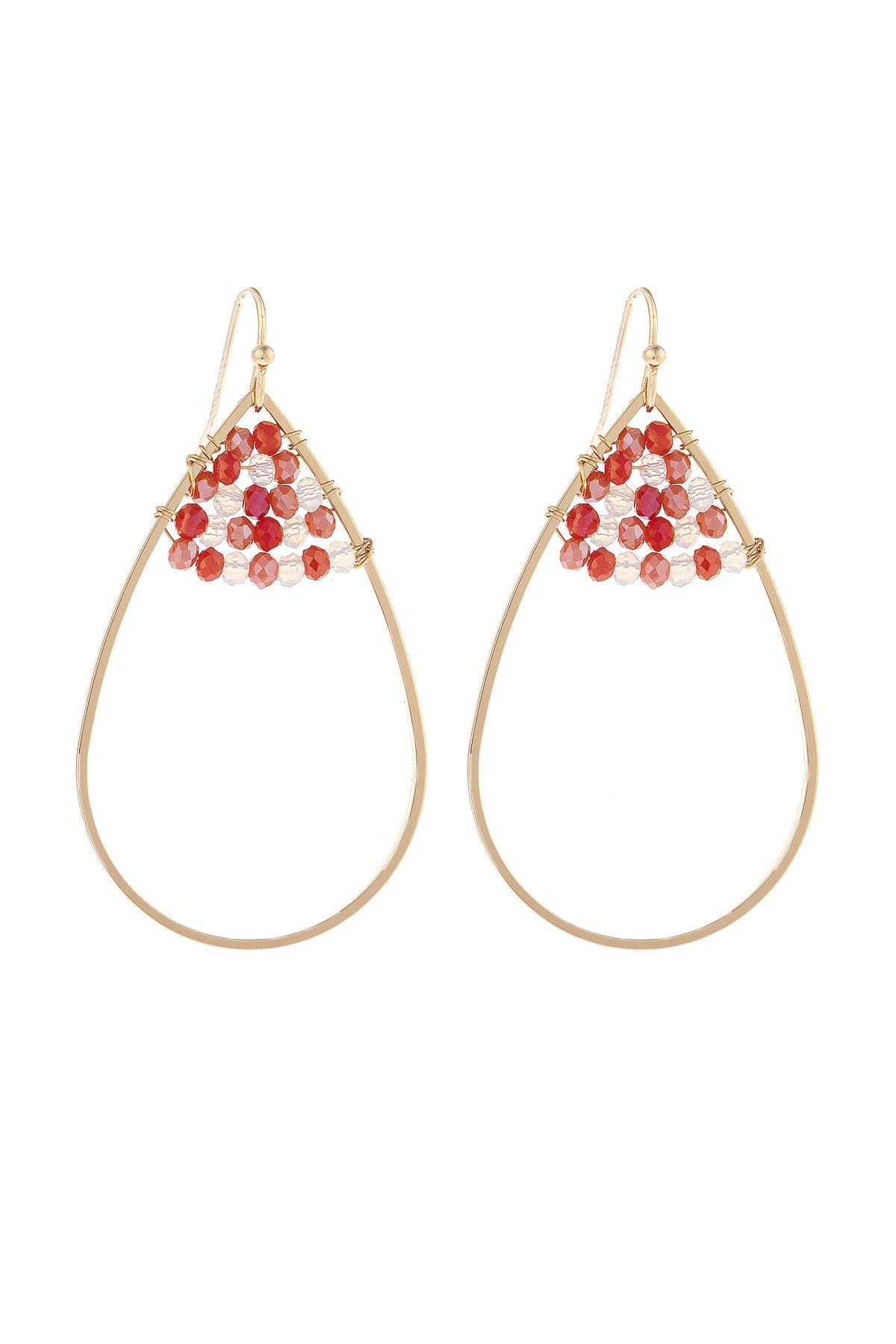 Open Teardrop With Rondelle Beads Earrings - 13 COLORS -