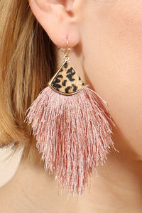 Thumbnail for Leopard Real Leather Tassel Hook Earrings - 9 COLORS -