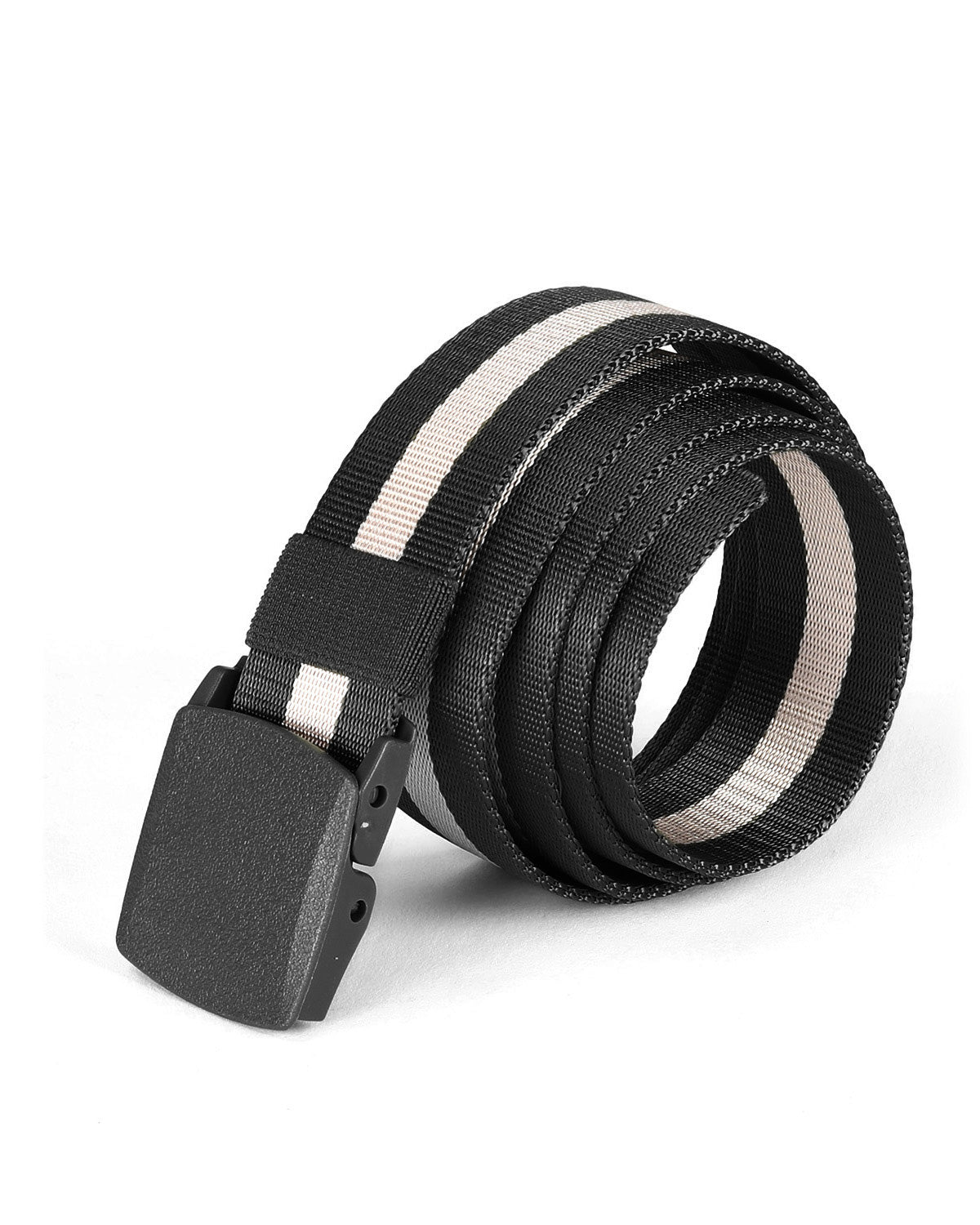 Mens One Size Adjustable Strap Stripe Nylon Web Belt With Plastic Buckle  - 6 COLORS -