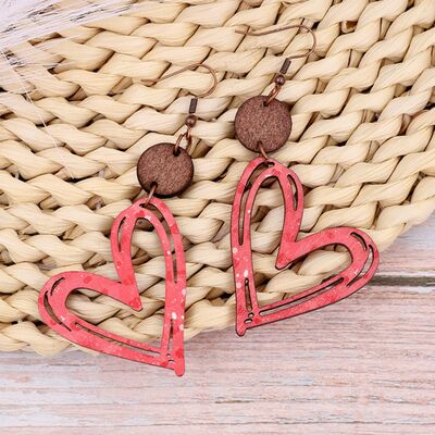 Cutout Heart Shape Wood Earrings - T - 1 COLOR -