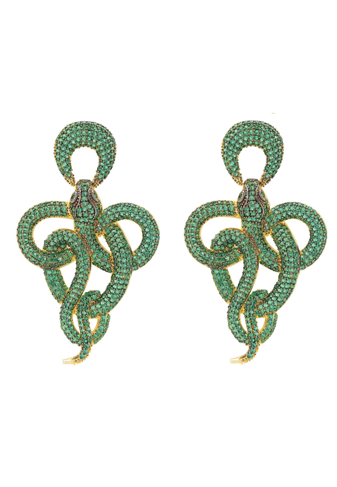 LATELITA - Viper Snake Drop Earrings Gold Emerald -