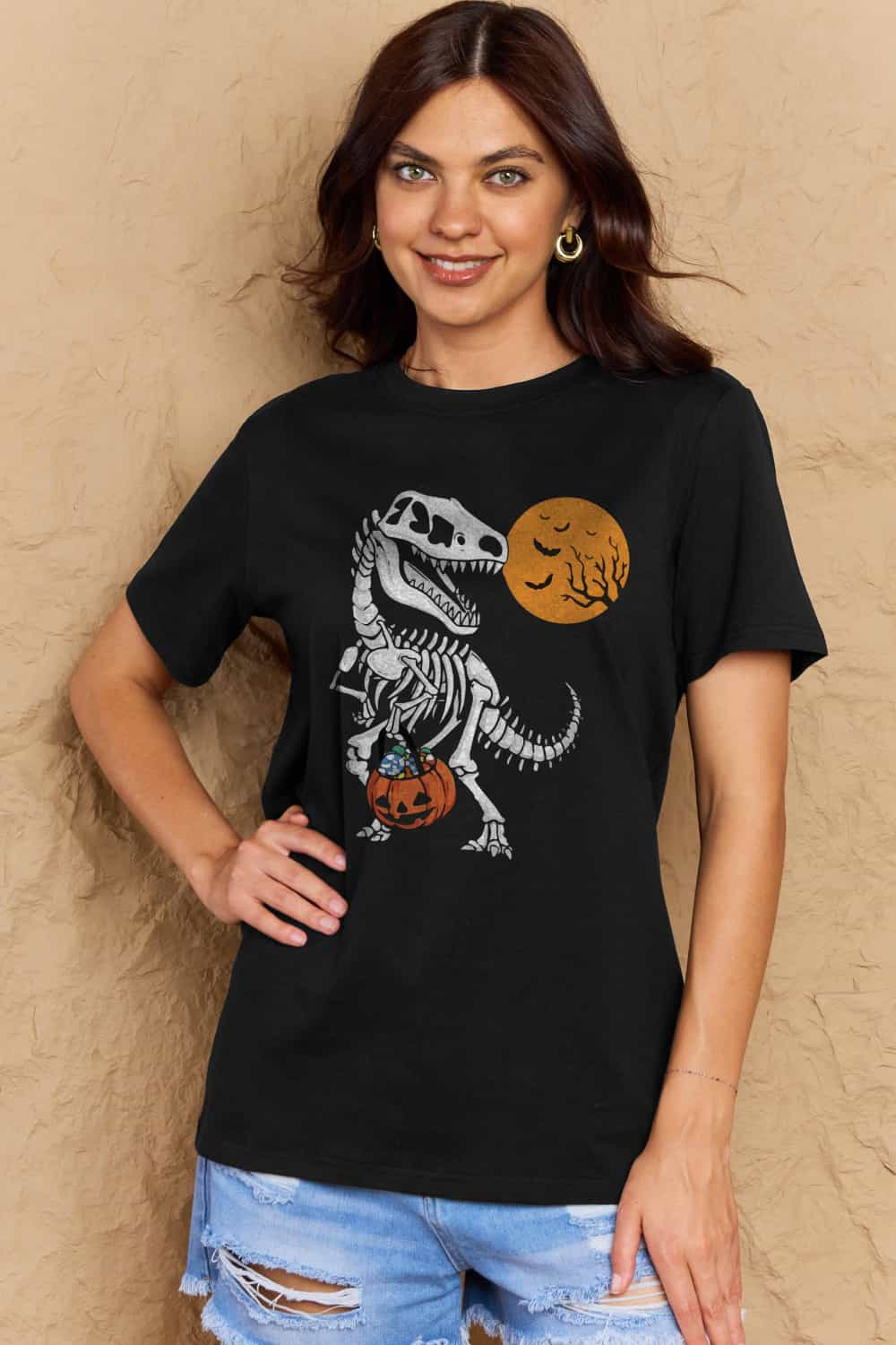 Simply Love Full Size Dinosaur Skeleton Graphic Cotton T-Shirt - T - 3 COLORS -