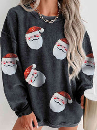 Thumbnail for Sequin Santa Patch Ribbed Sweatshirt - T - 2 COLORS -