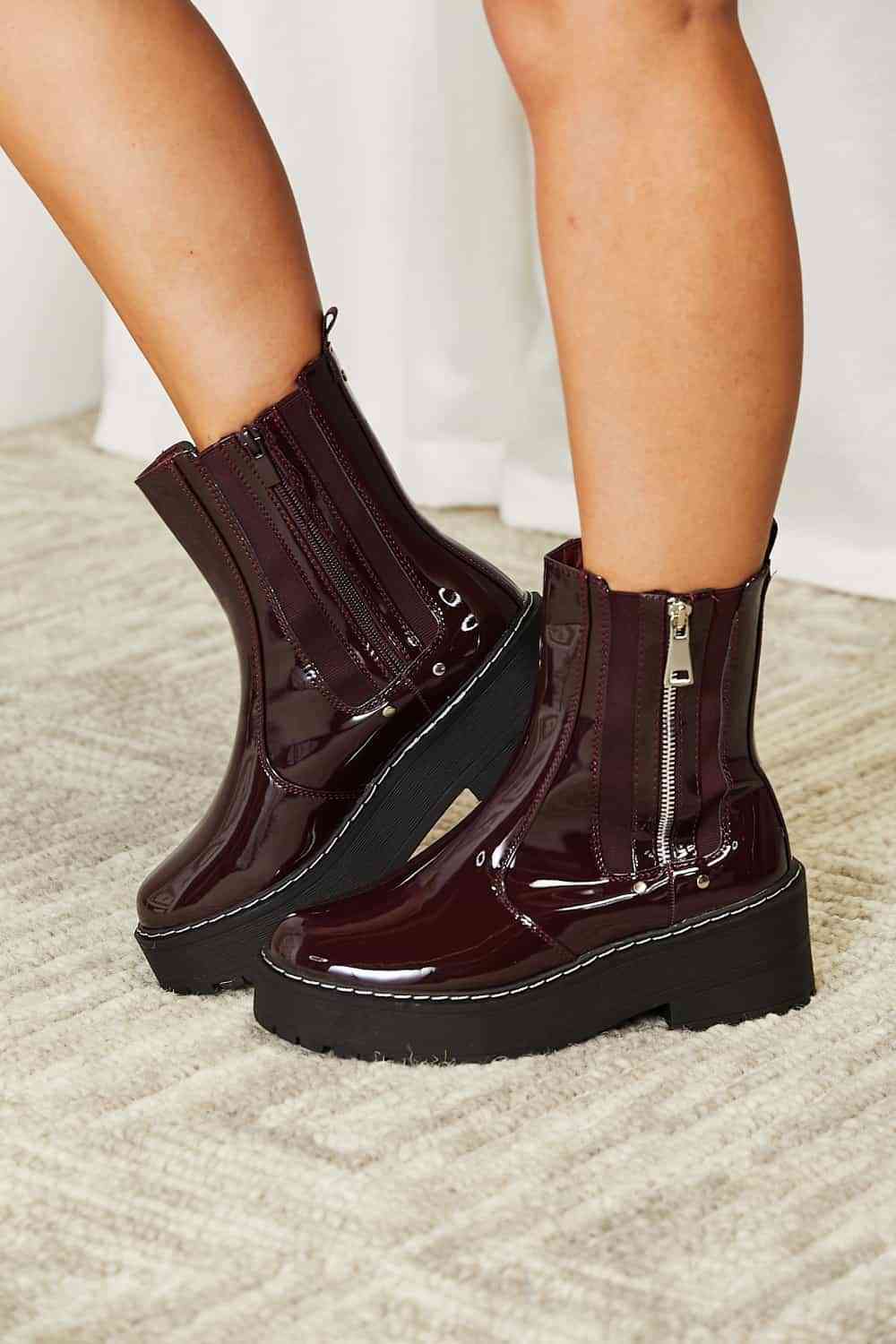 Faux Patent Leather Forever Link Side Zip Platform Boots - T - 1 COLOR -