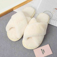 Thumbnail for Faux Fur Crisscross Strap Slippers - T - 7 COLORS -