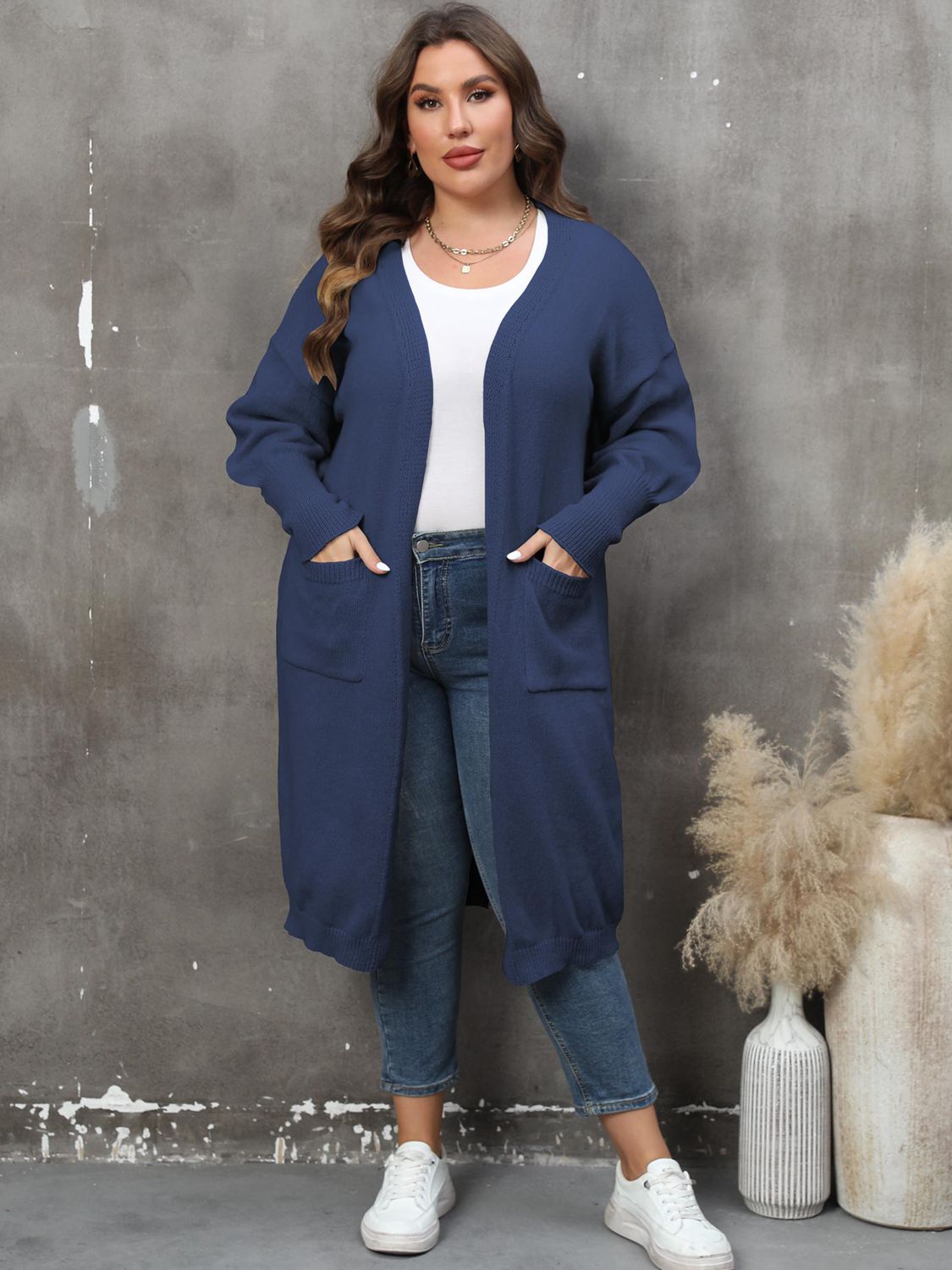 Plus Size Only Long Sleeve Pocketed Cardigan - T - 9 COLORS -