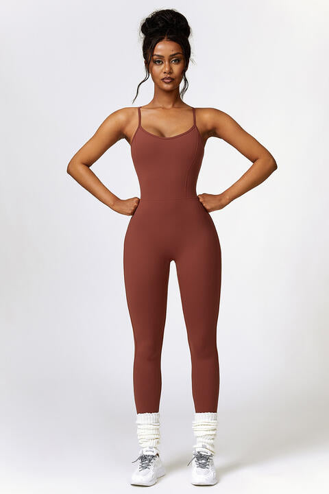 Open Back Spaghetti Strap Sports Jumpsuit - T - 4 COLORS -