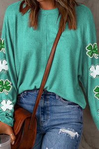 Thumbnail for Lucky Clover Sequin Round Neck Sweatshirt - T - 1 COLOR -