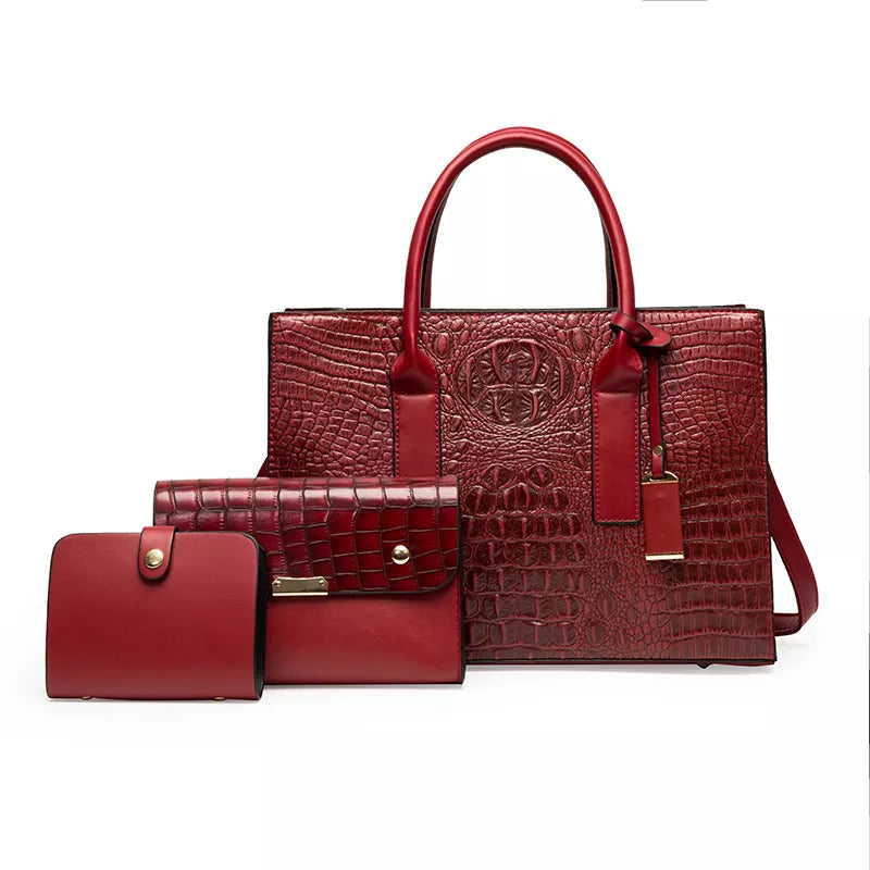 Savoy - Ashbury Faux Crocodile Handbag Set ( 3-Pack) - RED - 1 COLOR - NEW - 1//22 -