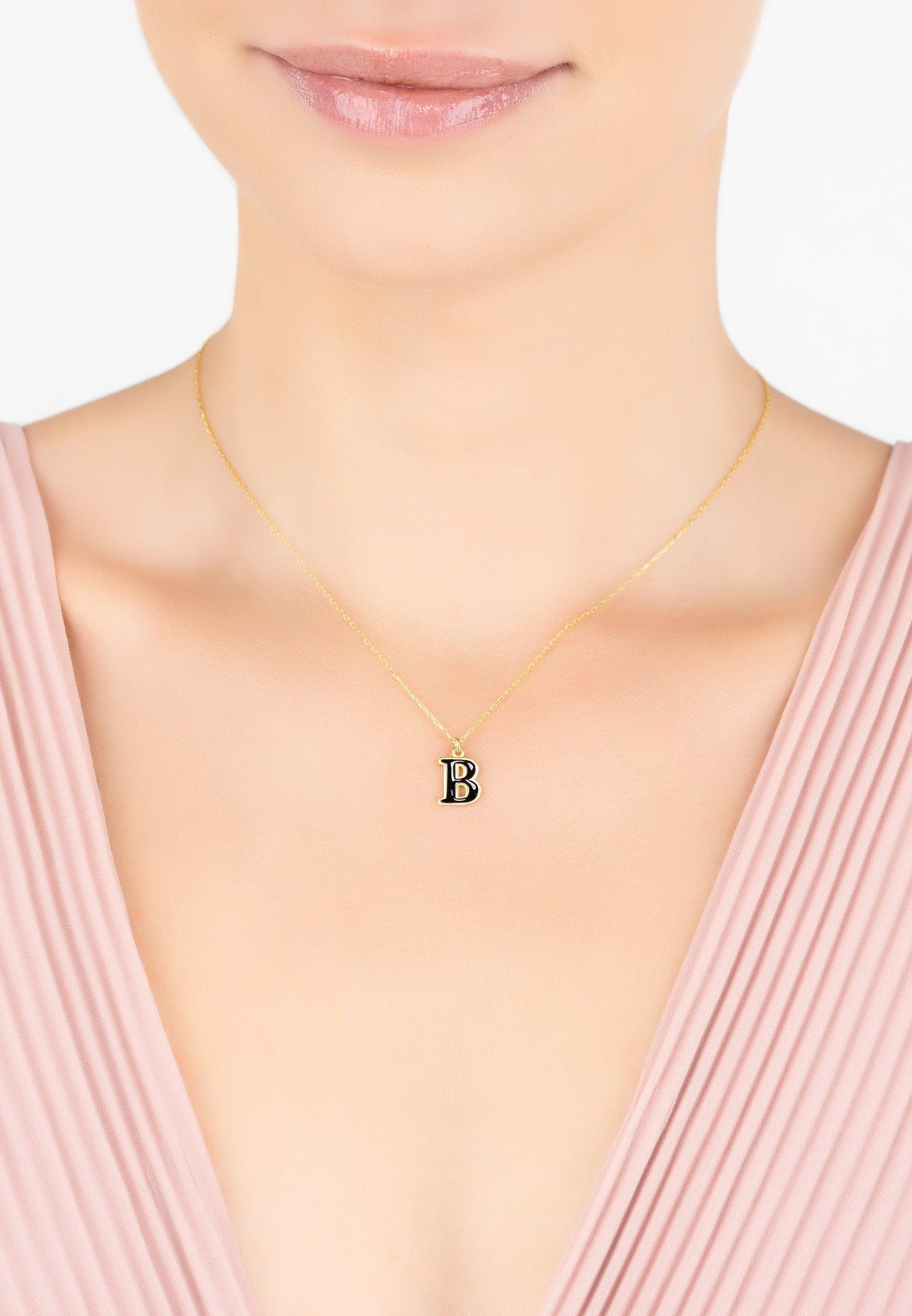 Initial Enamel Necklace Gold B -