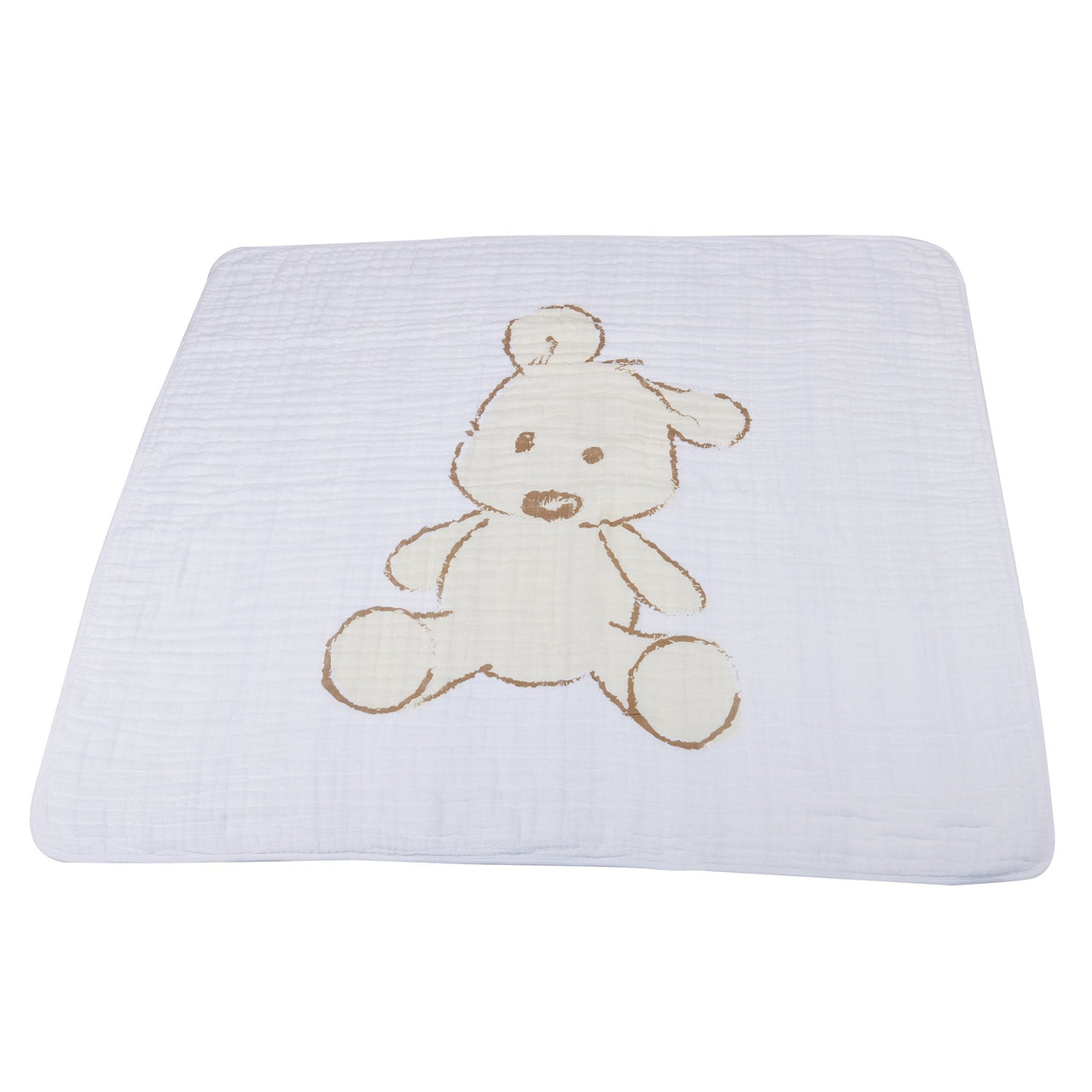 Newcastle - Teddy Bear and Grey Stripe Cotton Muslin Newcastle Blanket -