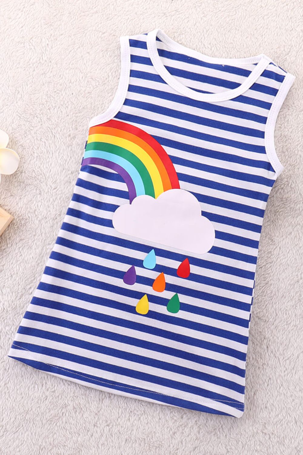 Girls Rainbow Graphic Striped Sleeveless Dress - T - 5 SIZES - 2 RAINBOW DIRECTIONS -