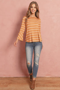 Thumbnail for Riah Fashion - Stripe Flutter Sleeve Tie Top - 3 COLORS -