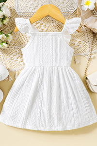 Thumbnail for Baby Girl Decorative Button Ruffle Shoulder Textured Dress - T - 5 SIZES - 1 COLOR -