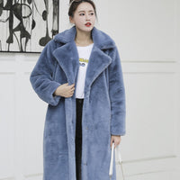 Thumbnail for Sharon Tatem - Plush Thick Warm Loose - Faux Rabbit Fur Coat - Loose Lapel - 11 COLORS -