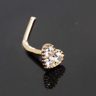 14Kt Yellow Gold Clear CZ Heart L Bend Nose Ring -