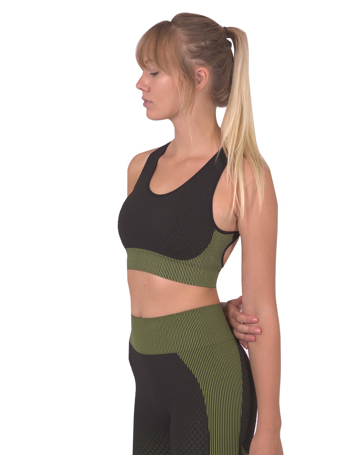 Savoy - Trois Seamless Sports Bra - Black With Green - 1 COLOR -