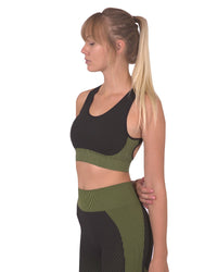 Thumbnail for Savoy - Trois Seamless Sports Bra - Black With Green - 1 COLOR -