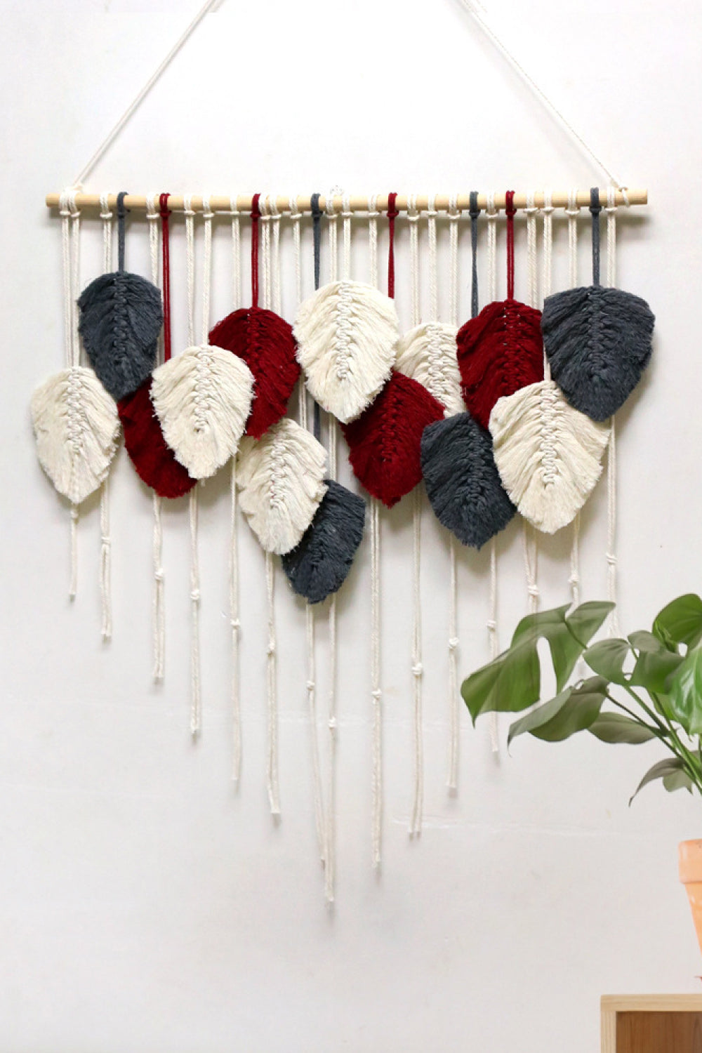 Hand-Woven Feather Macrame Wall Hanging - 31.5" X 31.5" - T - 3 COLORS -