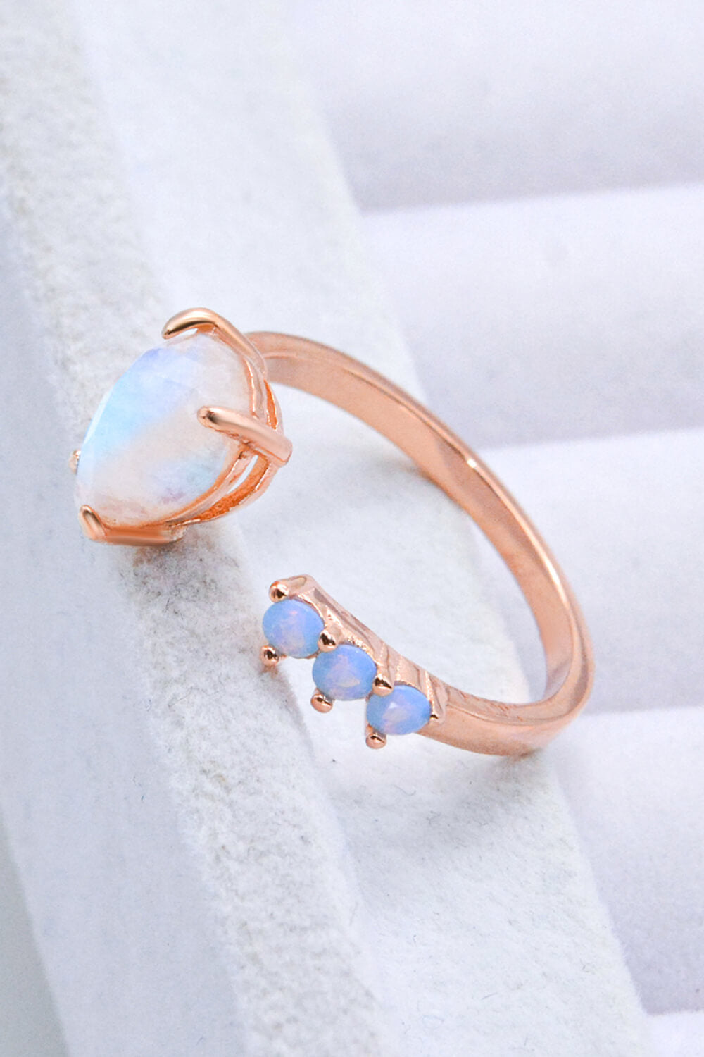 18K Rose Gold-Plated Moonstone Open Ring - T - 1 ADJUSTABLE SIZE - 2 FINISHES -