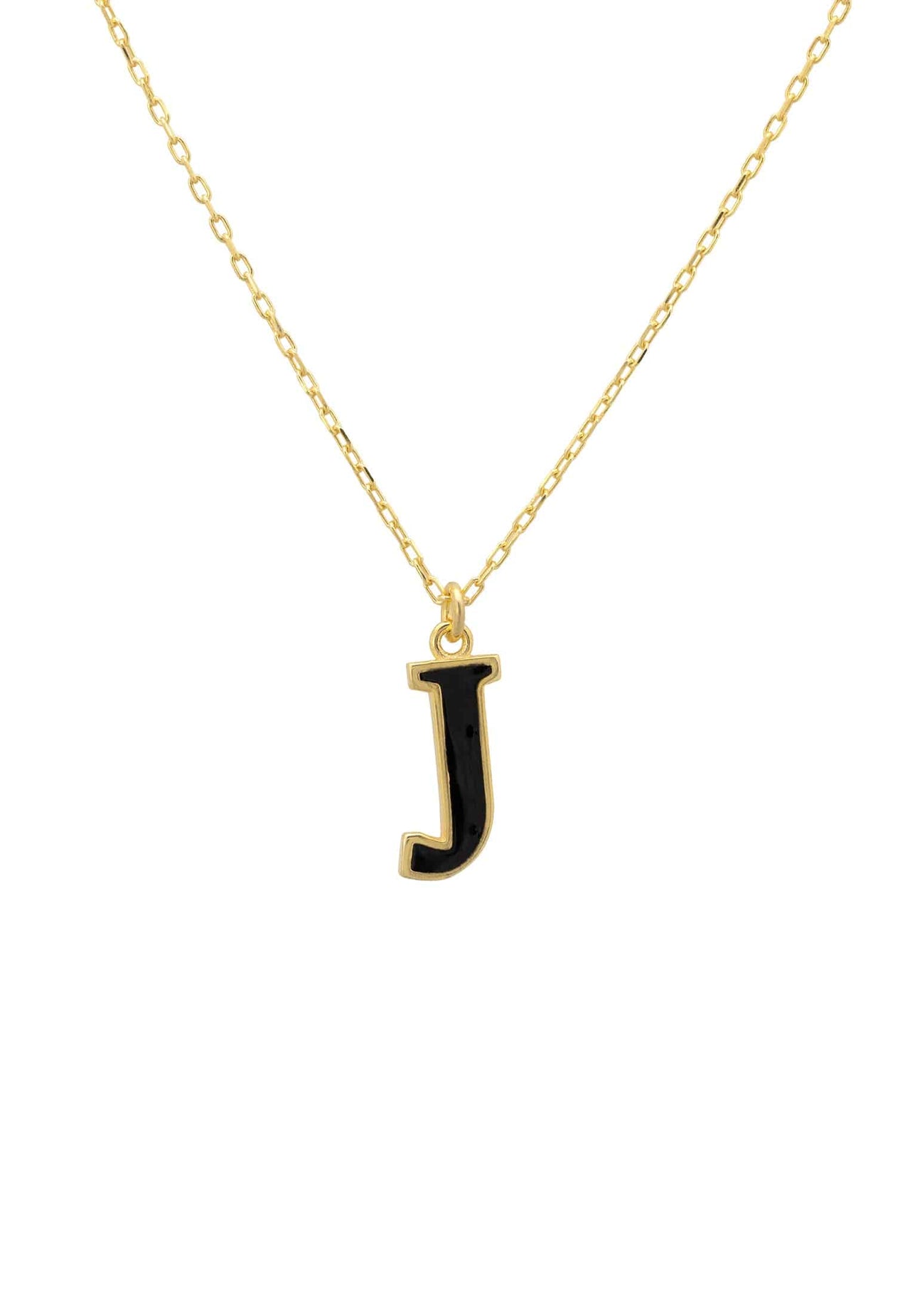 Initial Enamel Necklace Gold J -