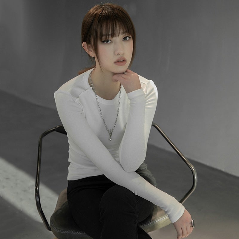 Hoshiko O-Neck Long Sleeve Shirt - White - 1 COLOR -