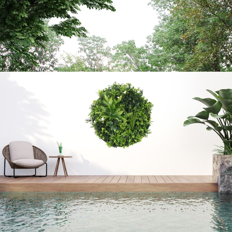 Luxury Artificial Green Wall Disc 30" Black Frame UV Resistant