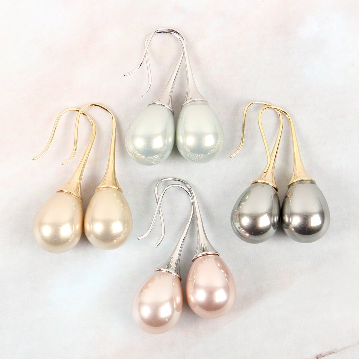 Teardrop Pearl Pull Trough Earrings - 4 COLORS -