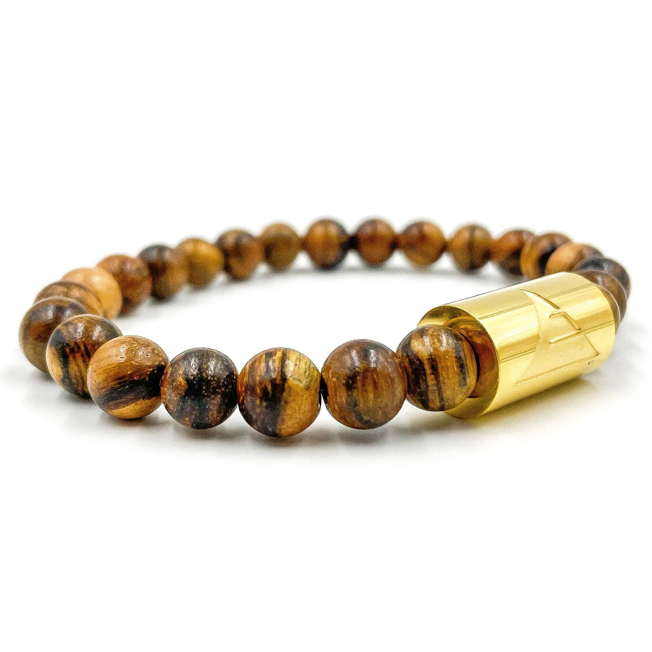 Timber - Dark Brown Sandalwood & Gold Mala Beaded Bracelet -