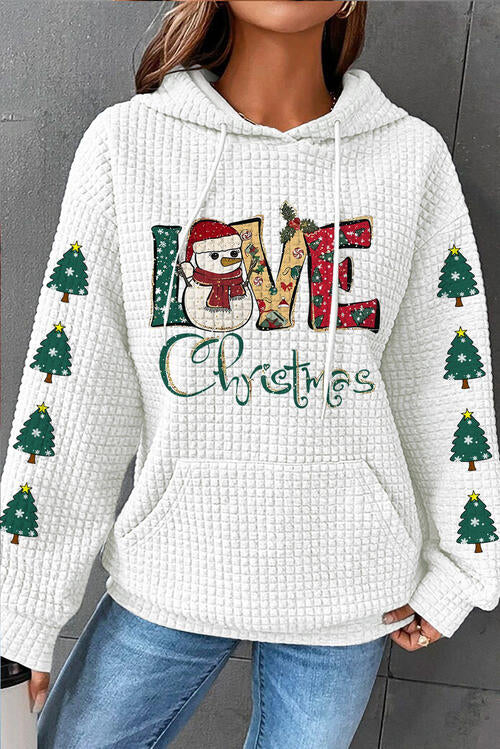 LOVE CHRISTMAS Drawstring Long Sleeve Hoodie - T - 1 COLOR -