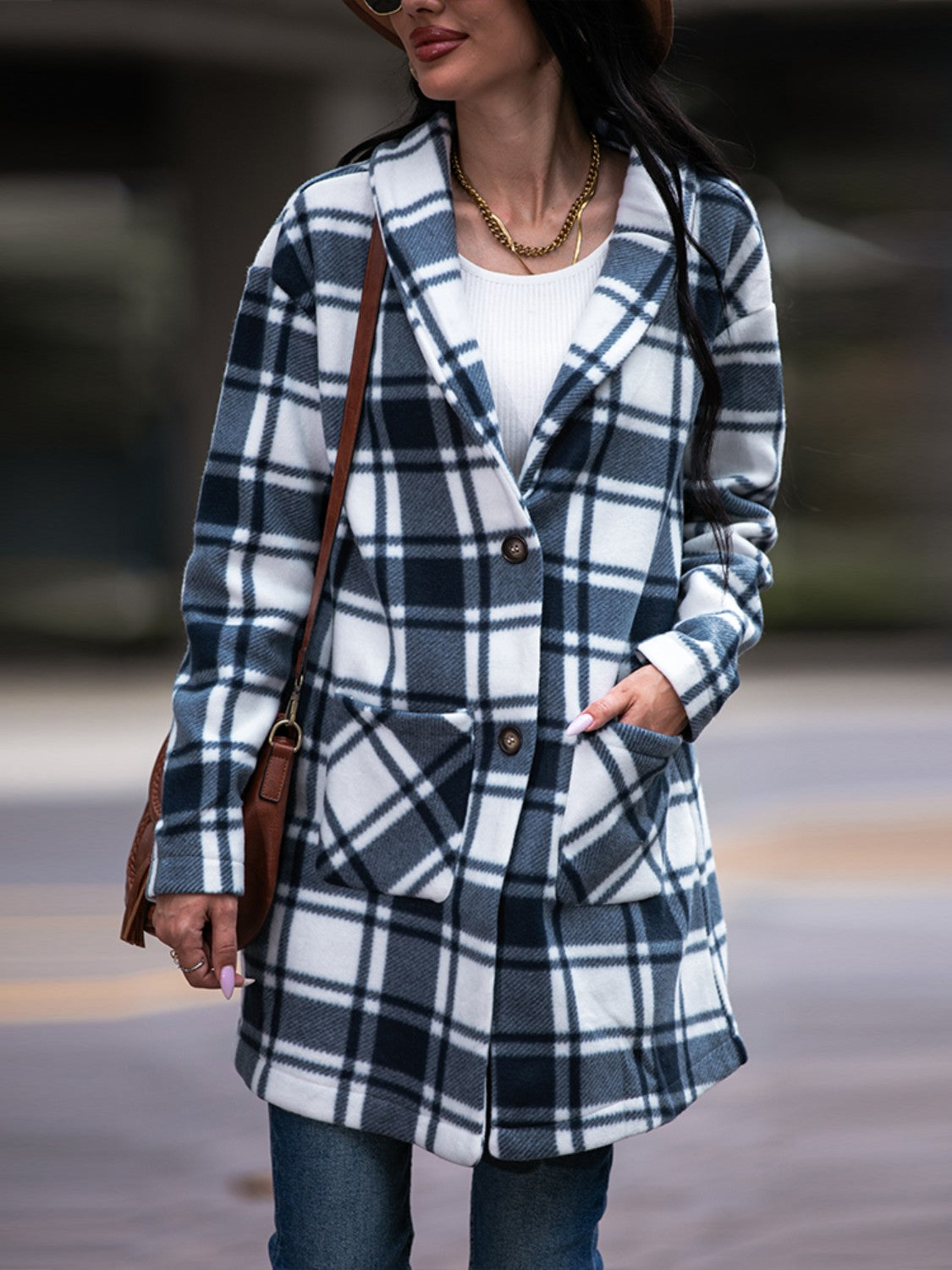 Plaid Shawl Collar Jacket with Pockets - t - 3 colors -