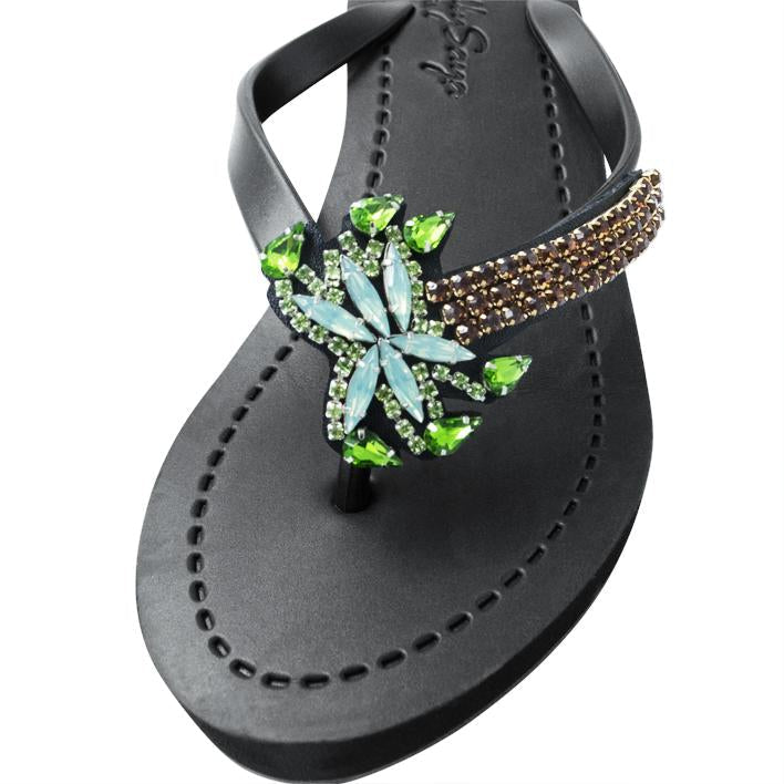 SAND BY SAYA N.Y. - Palm Tree - Rhinestone Mid Wedge Flip Flops - 2 COLORS -