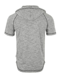 Thumbnail for Men's Short Sleeve Raglan Henley Hoodie Round Bottom Semi Longline T-Shirt - 1 COLOR -