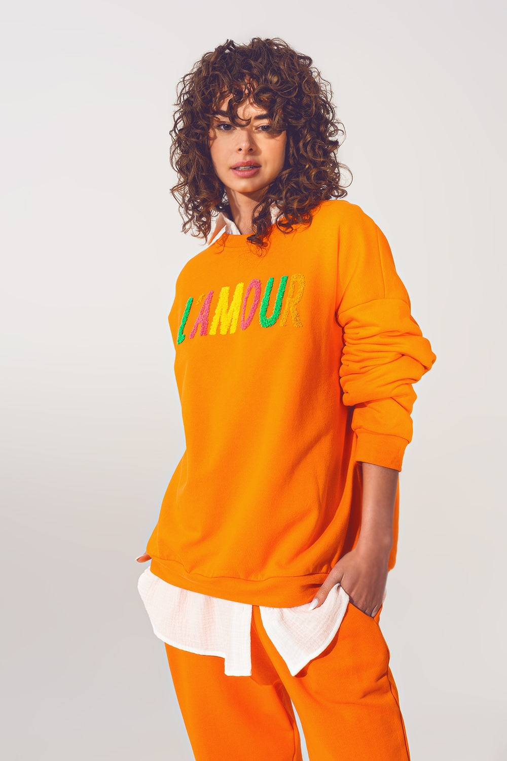 Q2 - l'Amour Text Sweater in Orange - 1 COLOR -