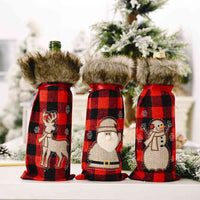 Thumbnail for Christmas Graphic Plaid Wine Bottle Covers - 11.8