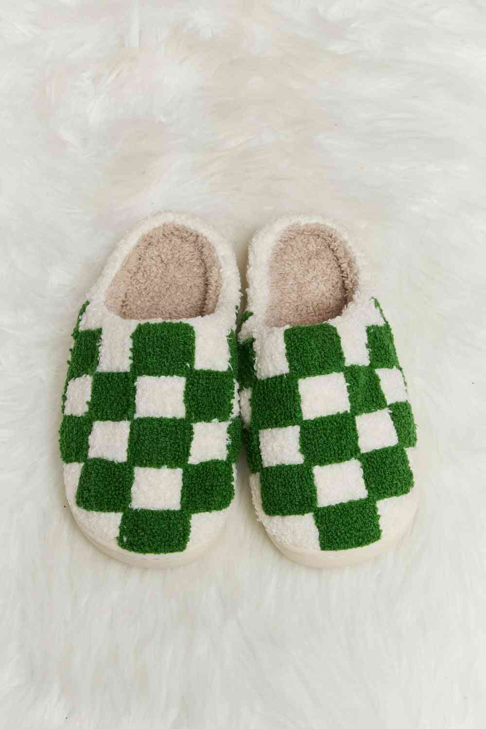 Melody Checkered Print Plush Slide Slippers - LIMITED SIZES LEFT - T - 4 COLORS -