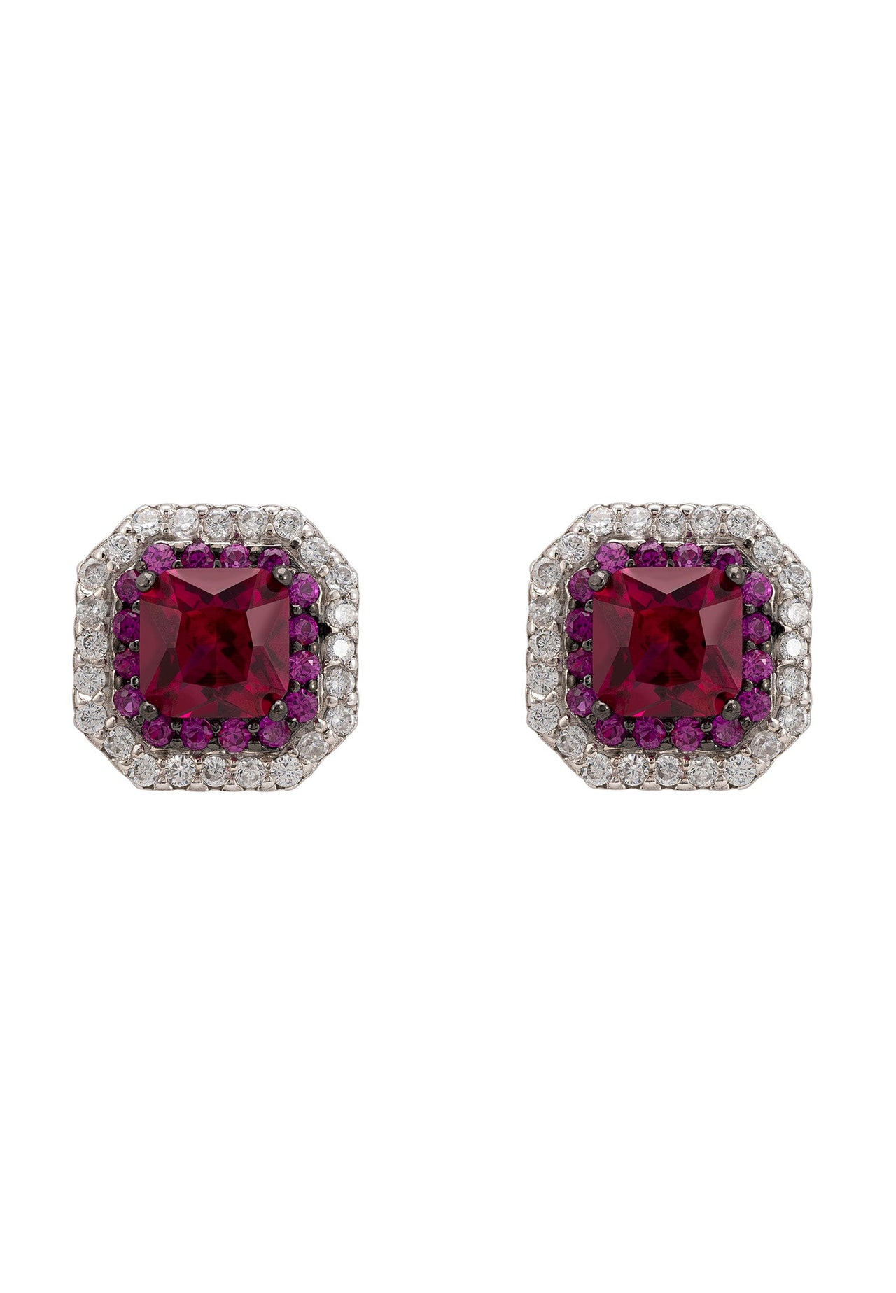 LATELITA - Anastasia Stud Earrings Silver Ruby -