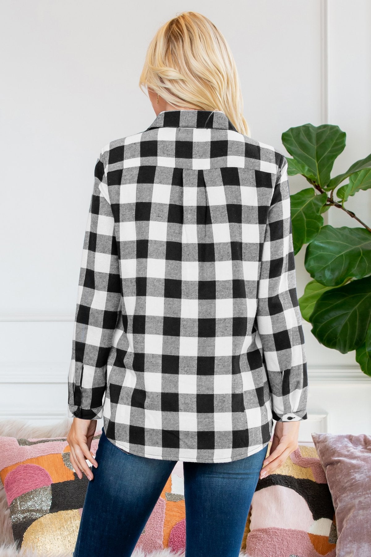 Riah Fashion - Sherpa Lined Plaid Flannel Top - 5 COLORS -