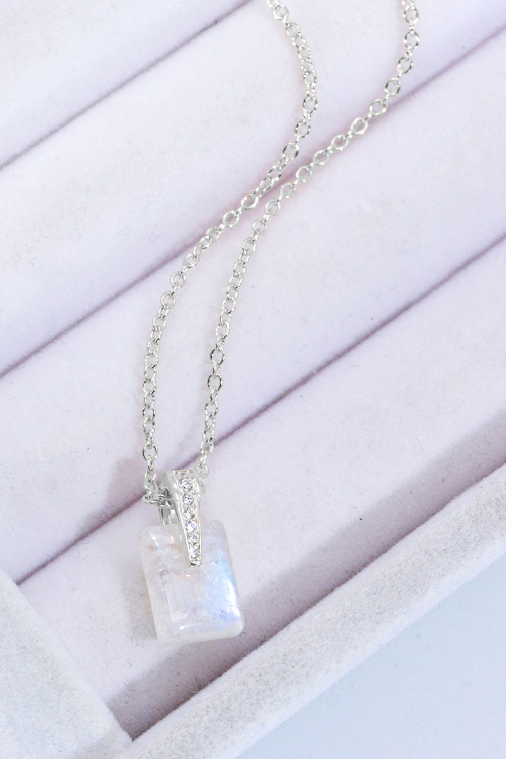 925 Sterling Silver Natural Moonstone Pendant Necklace - T - 2 FINISHES -