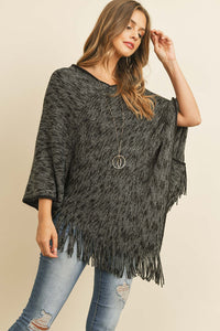 Thumbnail for Riah Fashion - Black Two Tone Fringe Poncho - 1 COLOR -