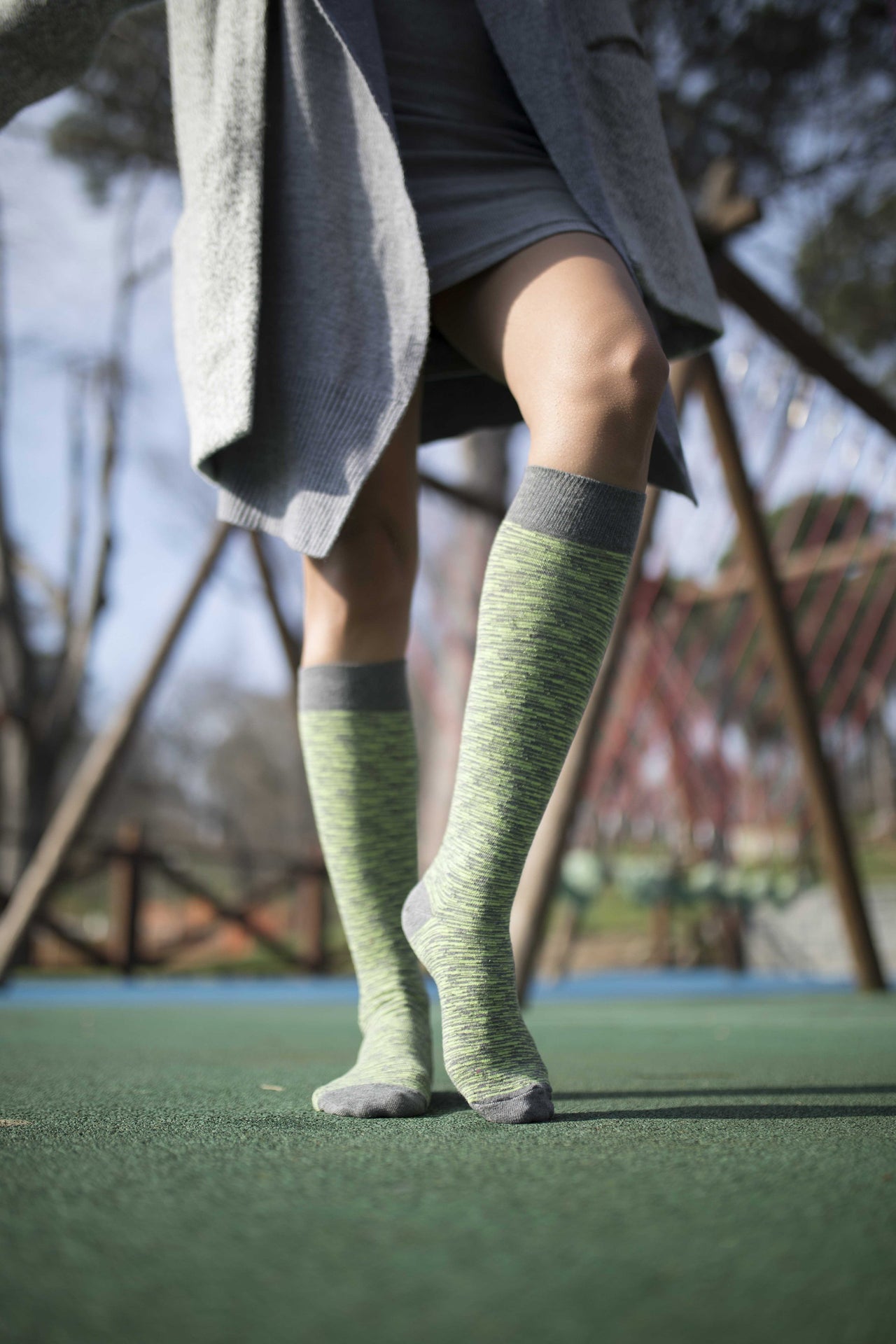 Women's Lime Grizzled Stripe Knee High Socks - 1 COLOR -