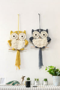 Thumbnail for Hand-Woven Tassel Owl Macrame Wall Hanging - 27.5