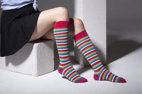 Thumbnail for Women's Pink Blush Stripe Knee High Socks - 1 COLOR -