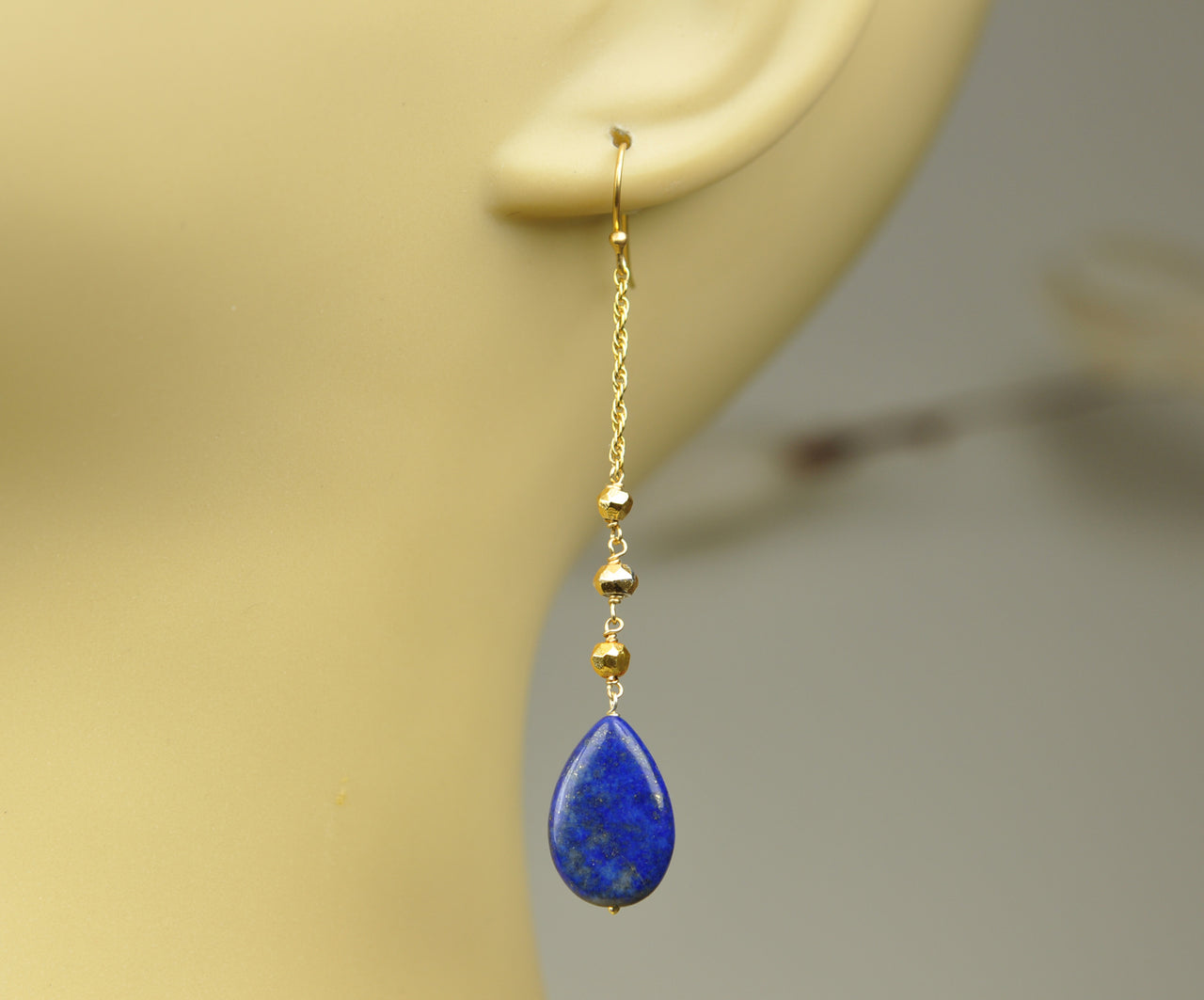 Gena Myint - Lapis Lazuli Linear Drop Earrings -